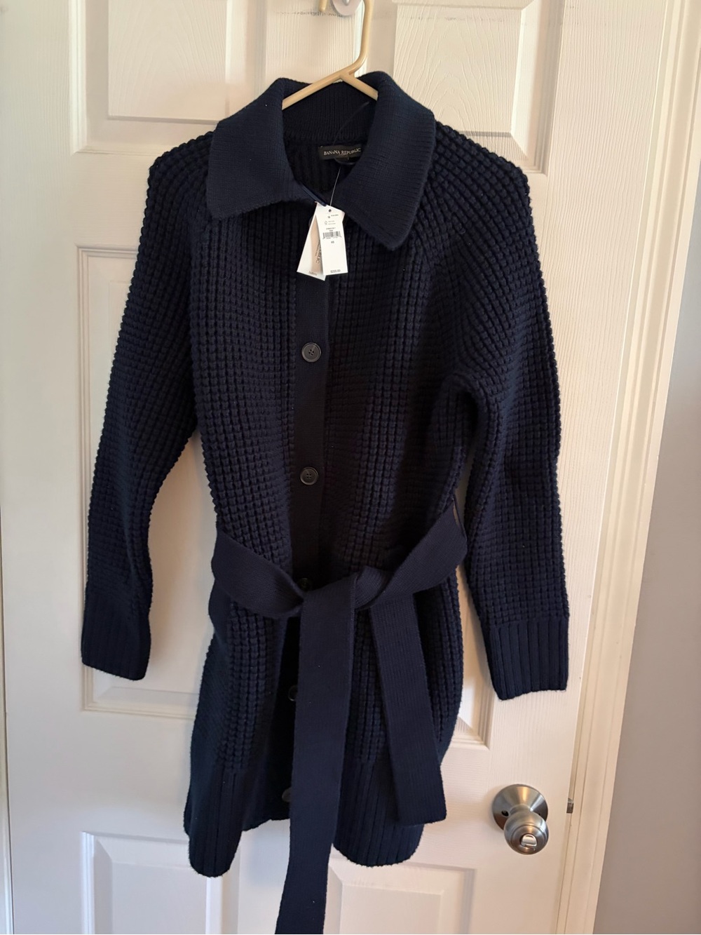 Banana Republic Navy Textured Belted Long Cardigan